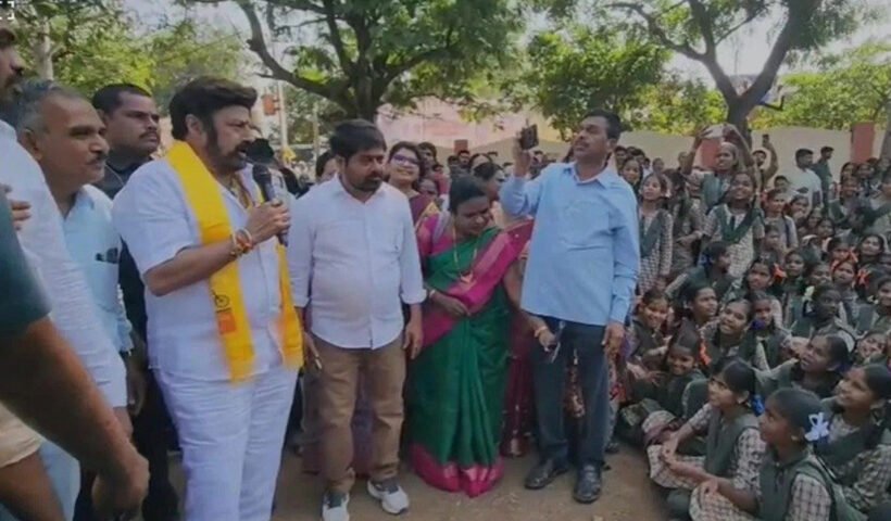 Balakrishna interacts with school students in hindupuram
