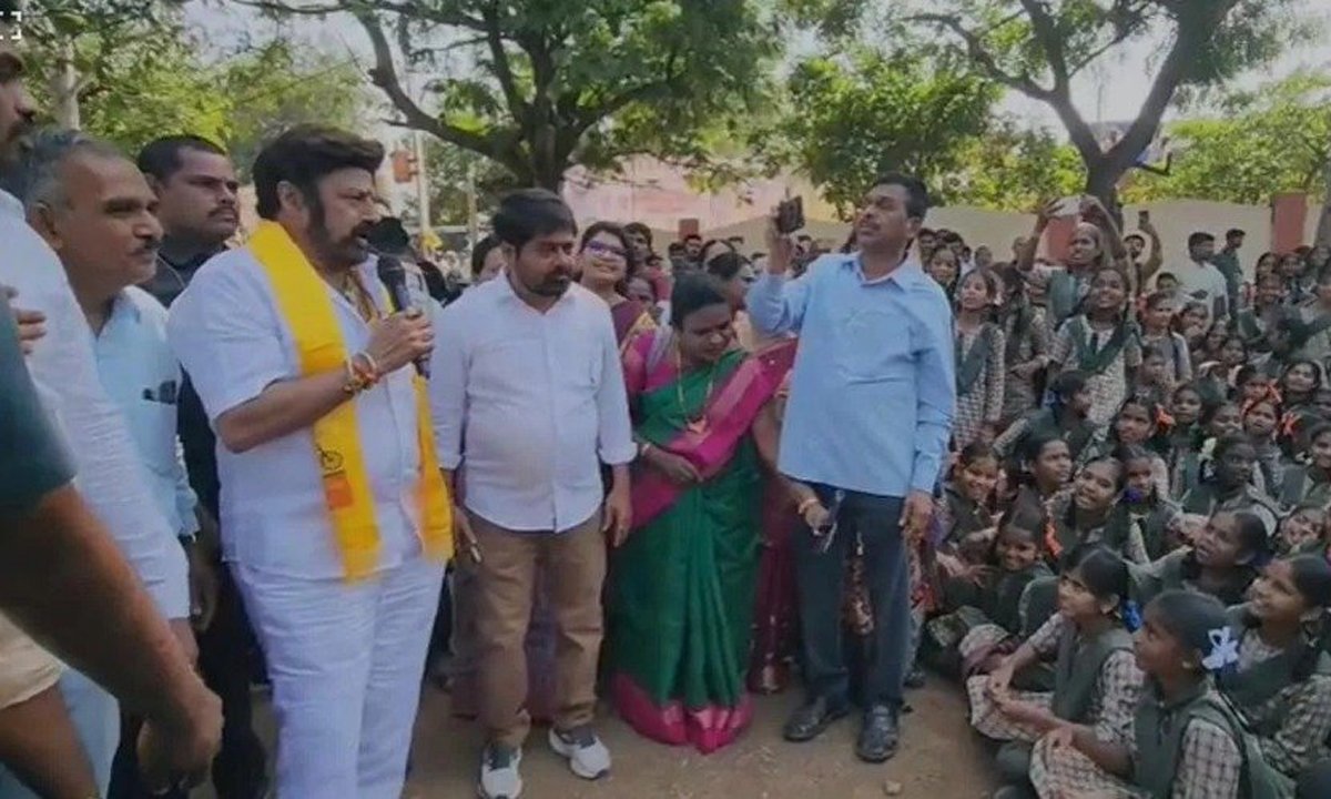Balakrishna interacts with school students in hindupuram